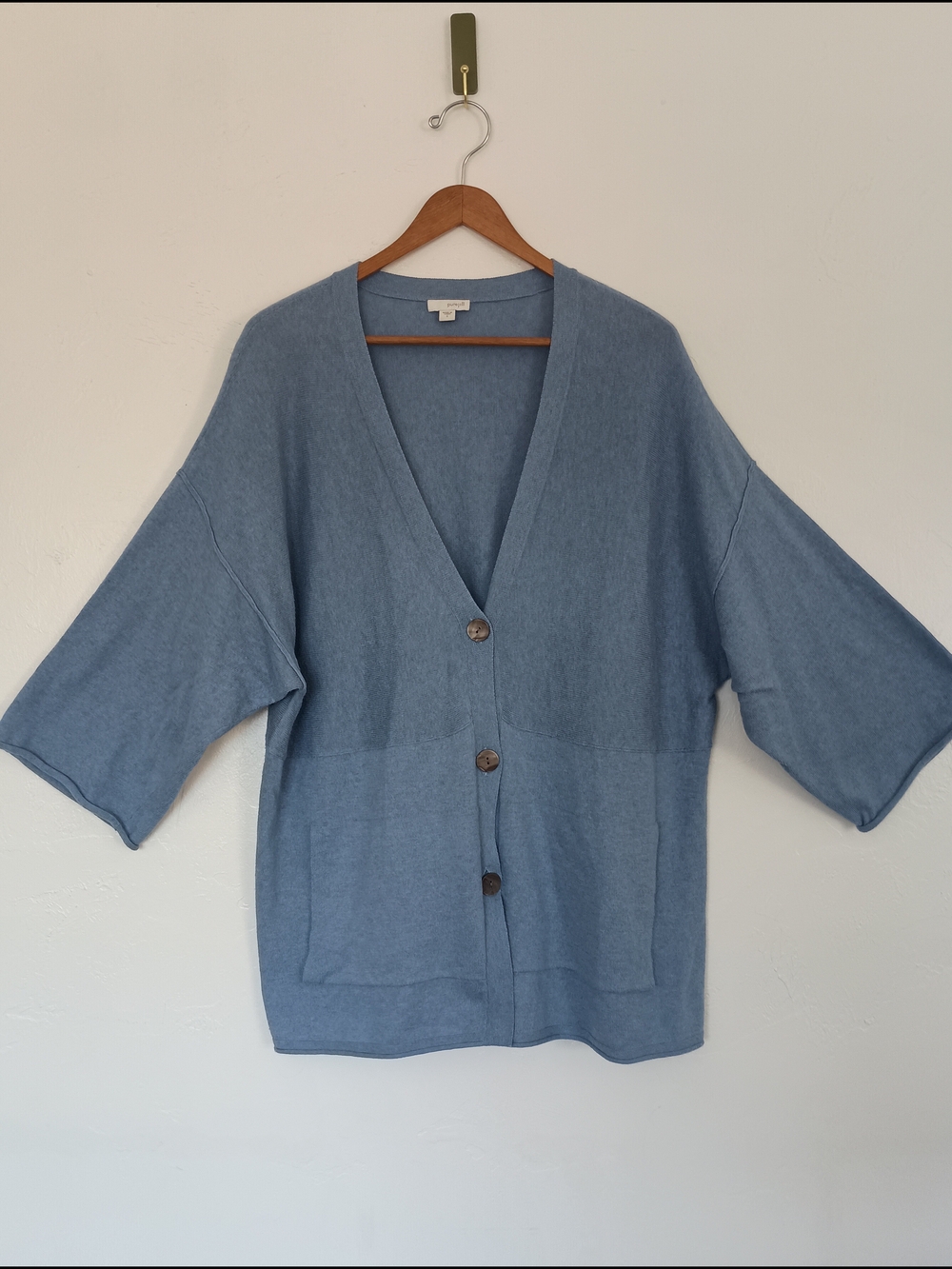 J.Jill Pure Jill Cotton Cashmere Relaxed V-Neck Button Cardigan in Dusty Blue